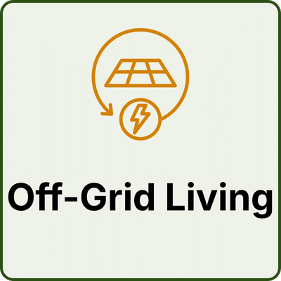 Off-Grid Living - Totally Prepped solar panel and power symbol over words off-grid living